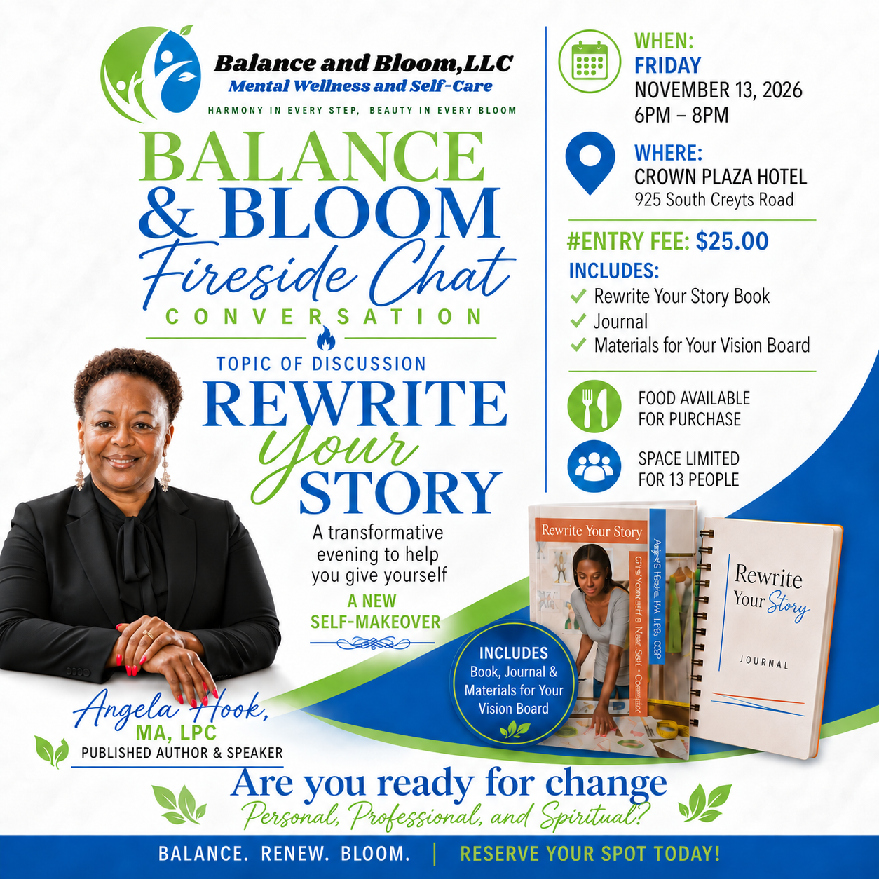 Balance and Bloom Fireside Chat: Rewrite Your Story at Crowne Plaza Hotel